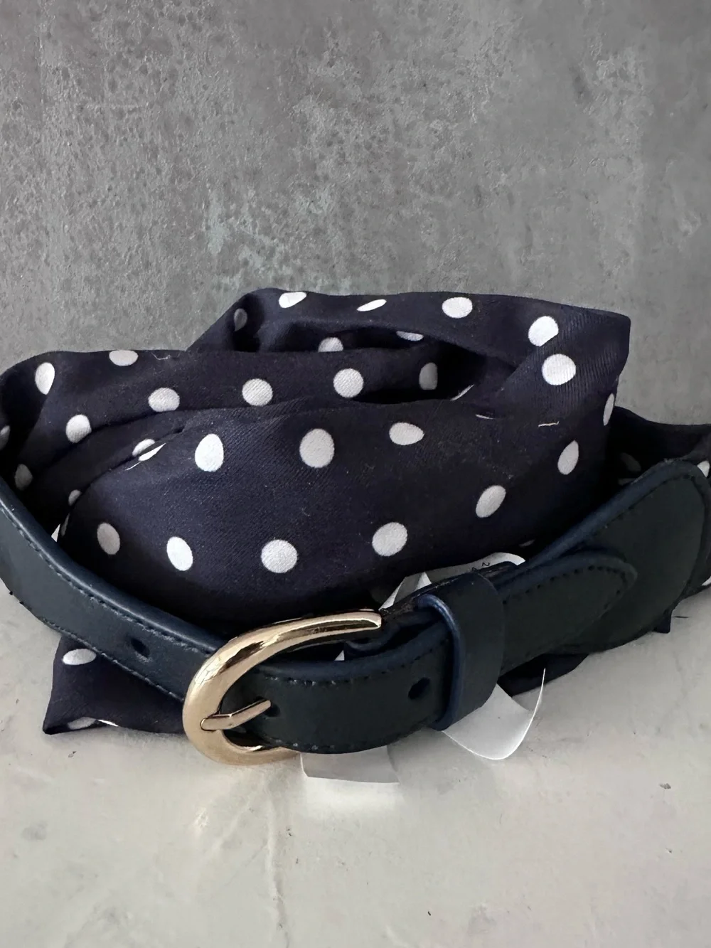 NWT Talbots Scarf Belt, Navy Polka Dot, Harness Buckle Med